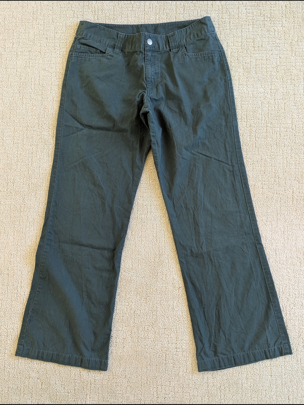 Patagonia 100% Organic Cotton Pants Women 12 Green Straight Leg Outdoor Granola